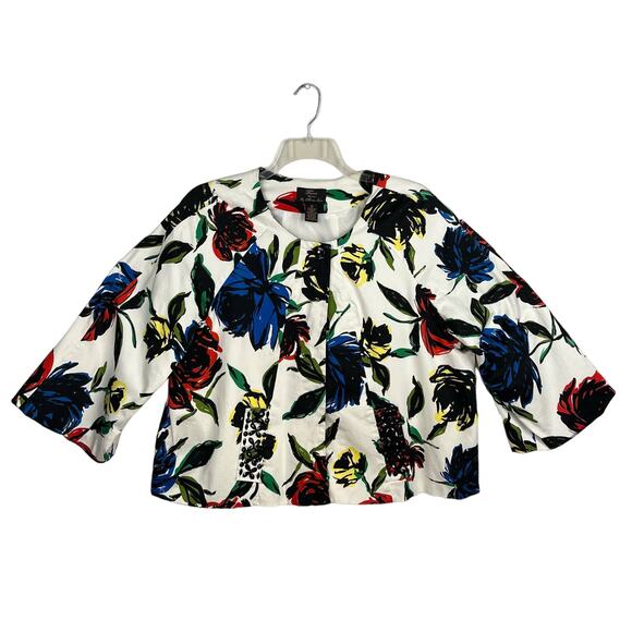 TRENZ (by Theresa Renz) Multi Colored Floral Beaded Cotton Blend Jacket Women 2X - Picture 1 of 13